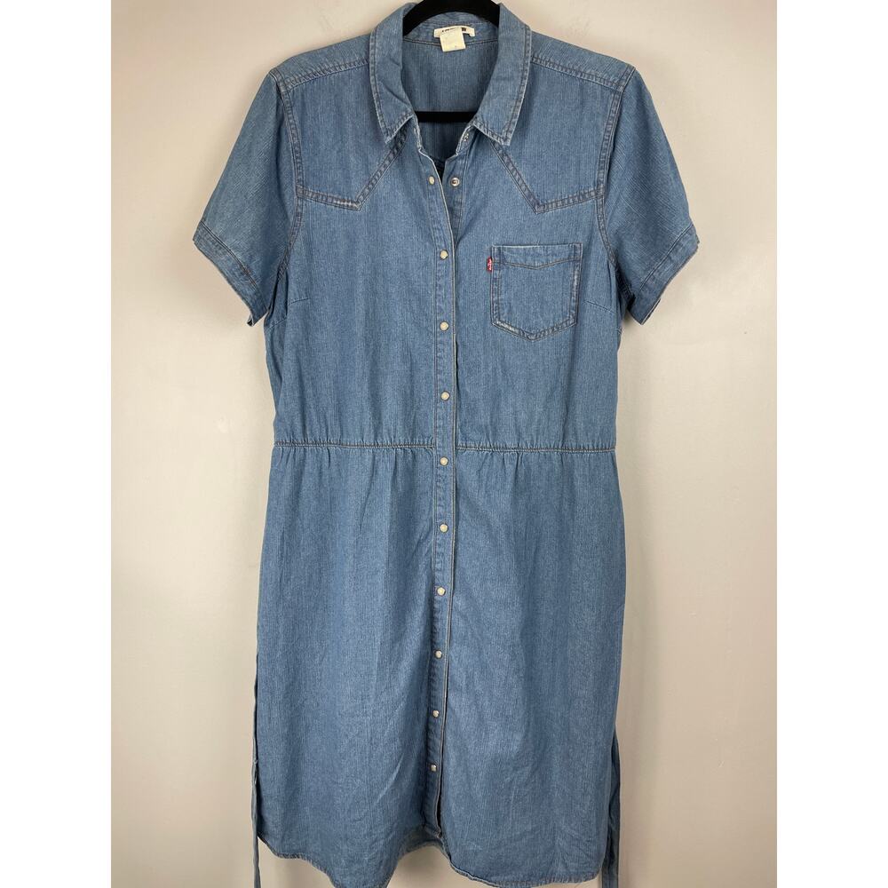 Levi's Louisa Short-Sleeve Denim Shirt Dress XL EUC Medium Wash With Belt